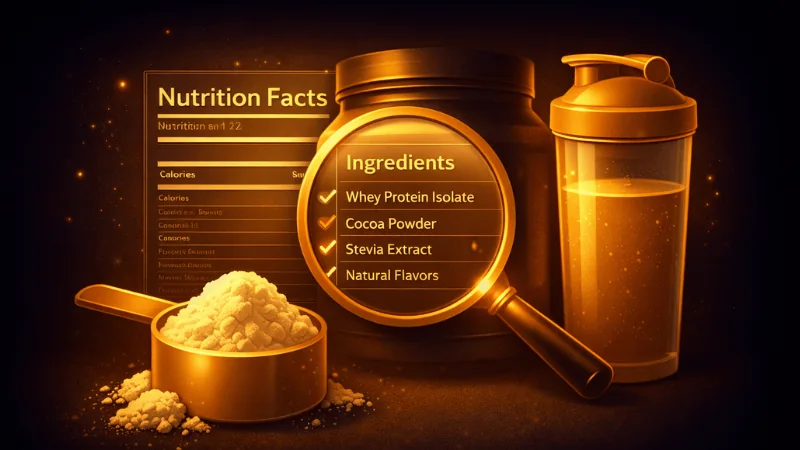 Protein powder scoop with nutrition label — what to look for when buying