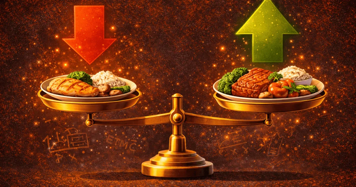 Calorie deficit vs surplus — comparing eating less versus eating more