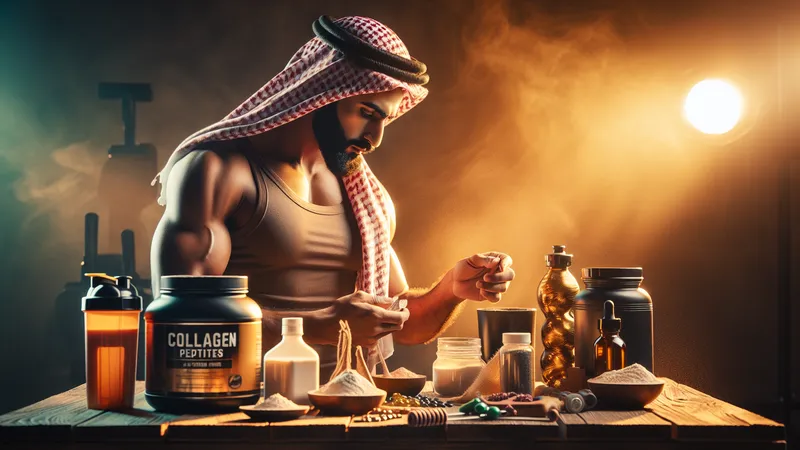 Scoop of collagen and protein powder in jars