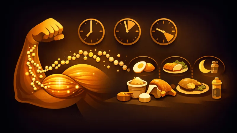 Protein timing and muscle recovery concept illustration