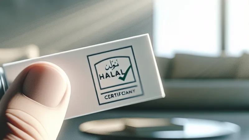 Halal skincare ingredient label being inspected