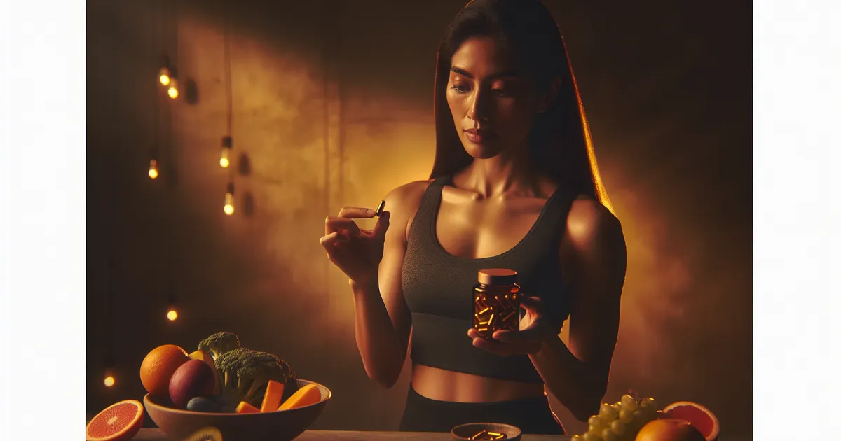 A selection of halal vitamin supplements on a wooden table