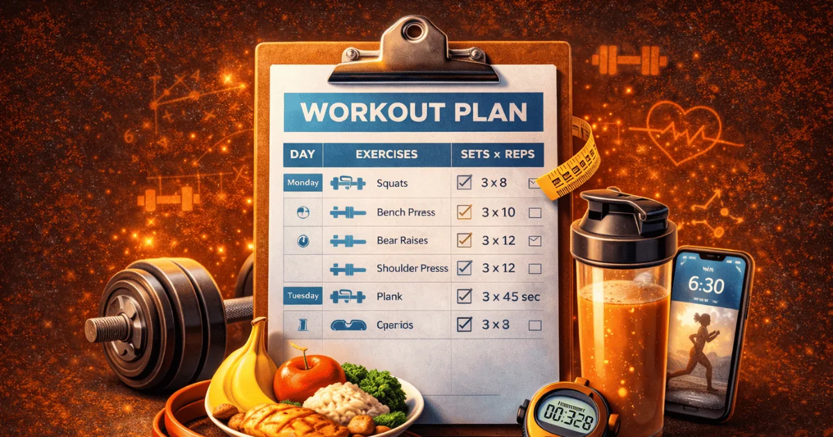 Weekly workout plan calendar with training split layout