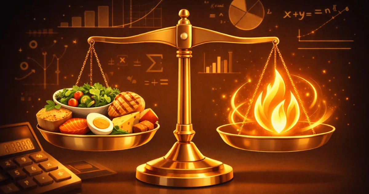 Scale balancing food and energy — maintenance calorie calculation concept