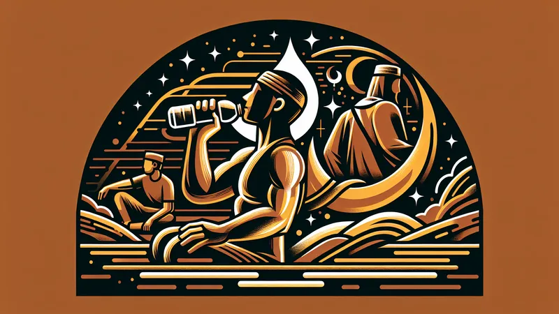 A person drinking water at sunset to break their fast