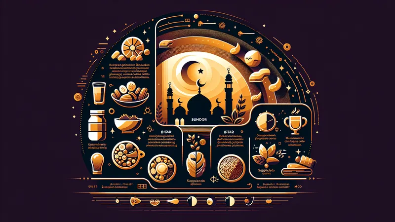 A traditional Ramadan table setting with Suhoor and Iftar dishes