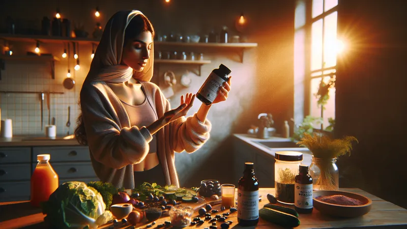 Various supplements and fresh greens for a spring detox